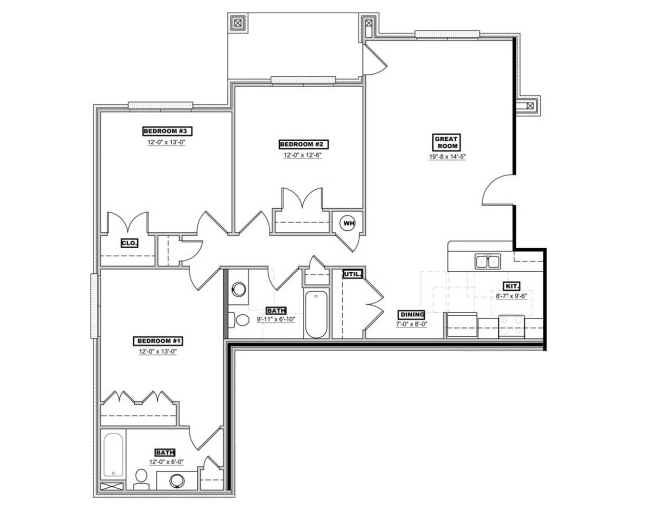 three bedroom floorplan